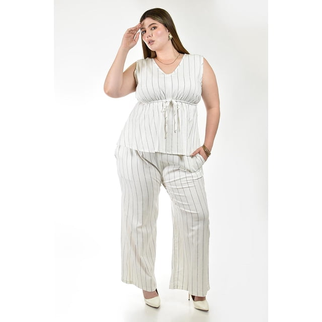 Conjunto rayado de lino Roman Fashion /Tallas Extras, 4377 (Hueso) beige 42