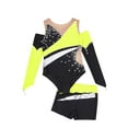 thumbnail image 5 of iiniim Kids Girls Rhinestone Long Sleeve Dance Outfits Set 2 Piece Gymnastic Leotard and Athletic Short Dancewear, 5 of 7