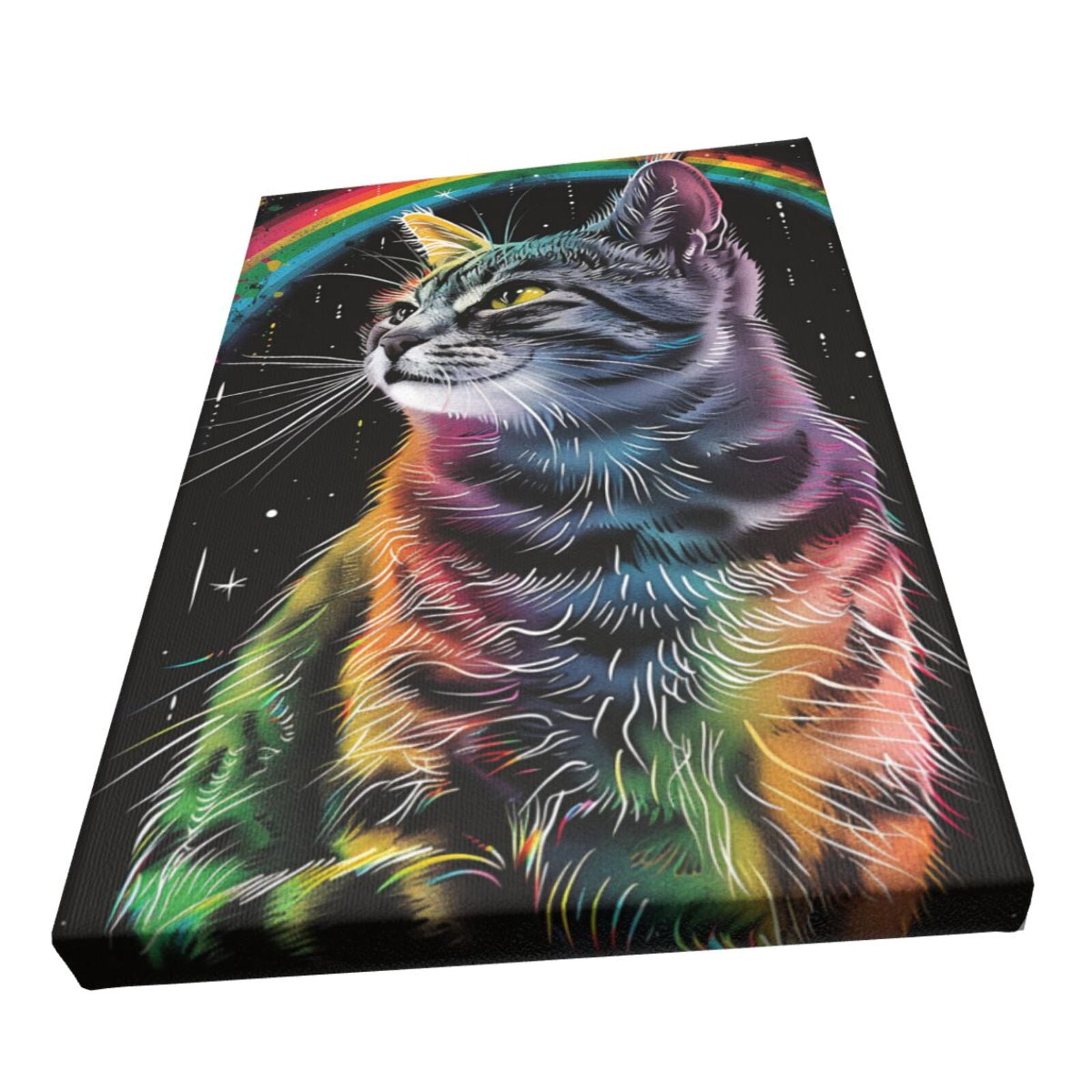 12x18 inch Oil Paintings On Canvas Rainbow Cat,Indoor Living Room,Bar,Study Picture Wall Decor Art Prints,Enchanting Rainbow Cat Modern Art Paintings,Charm Gifts For Cat & Rainbow Enthusiast