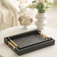 thumbnail image 2 of MODE HOME 2 Piece Woven Leather Ottoman Tray with Gold Handles, Perfect Rectangular Serving Tray for Living Room, Coffee Table Tray as Thoughtful Gift for Home Decor Enthusiasts (Black), 2 of 7
