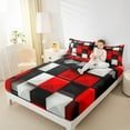 thumbnail image 4 of jejeloiu Stereoscopic Grid Twin Sheet Sets,Modern Geometric Pattern Twin Fitted Sheet,White Red Black Flat Sheet For Kids,Microfiber Bedroom Decor,3-Piece, 4 of 7