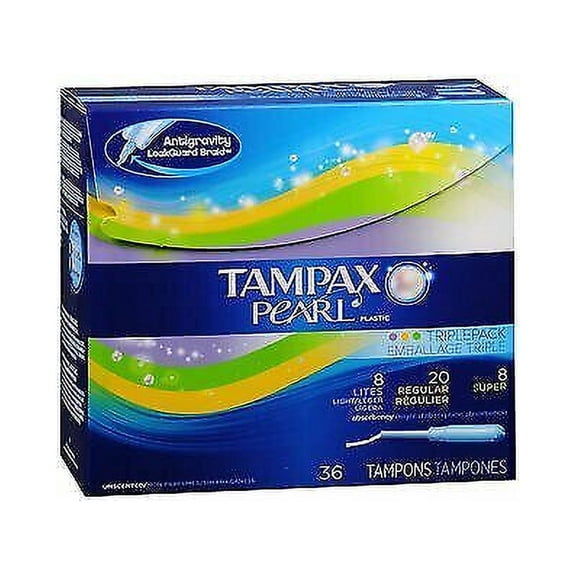 Tampax Pearl Plastic Tampon Triple Pack Protection, Unscented, 34ct, 3-Pack