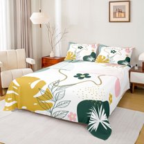 jejeloiu Boho Flower Floral Twin Sheet Sets,Mid Century Abstract Twin Fitted Sheet,Tropical Plant Monstera Leaf Flat Sheet For Men Women,Ultra Soft Home Decor,3 Pieces