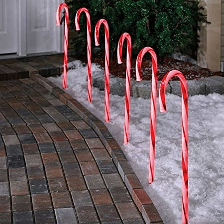 Color Changing Set Of 6 Lighted Candy Cane Pathway Markers Outdoor