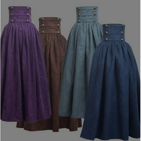 Women Steampunk Buttons Suede Back Lace Up Skirts