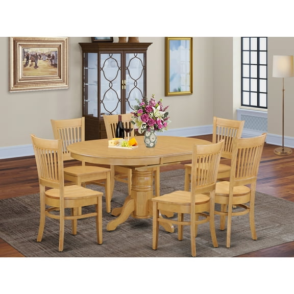 East West Furniture Avon 7-piece Dining Set with Wood Seat in Oak