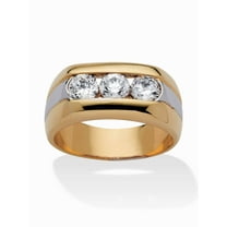 PalmBeach Jewelry Men's 1.50 TCW Round Channel-Set Cubic Zirconia Triple-Stone Ring Two-Tone  Gold-Plated or Platinum-Plated
