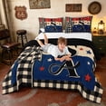 thumbnail image 3 of Manfei USA Printed Full Size Comforter Sets, Buffalo Plaid Bow Stars Bedding Comforter Set, Red White Blue Black, Black Reversible 3pcs, 1 Comforter and 2 Pillowcases, 3 of 6