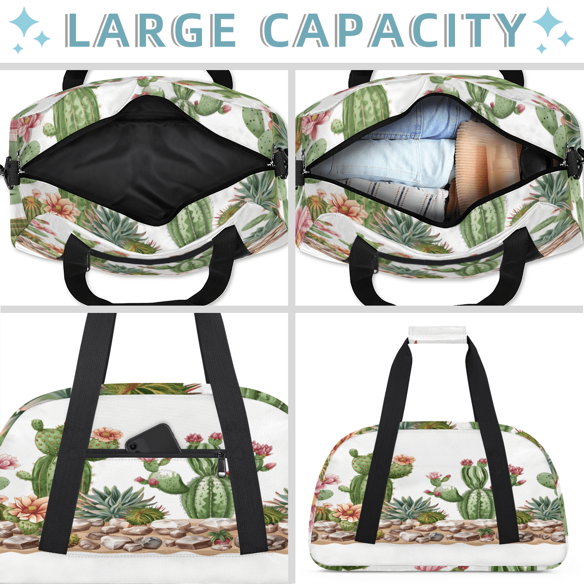 Herdesigns Sports Duffle Bags Travel Duffle Bag Gym Bag Cacti Succulen Weekender Travel Bag Waterproof Overnight Bag Carry On Travel Tote Bag Dance Bags