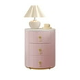 thumbnail image 4 of Velvet Nightstand, 3 Drawer Round Bedside Table with Marble Top, Metal Handles, Fully Assembled Except Handles, Bedroom Storage Furniture, Pink, 4 of 7