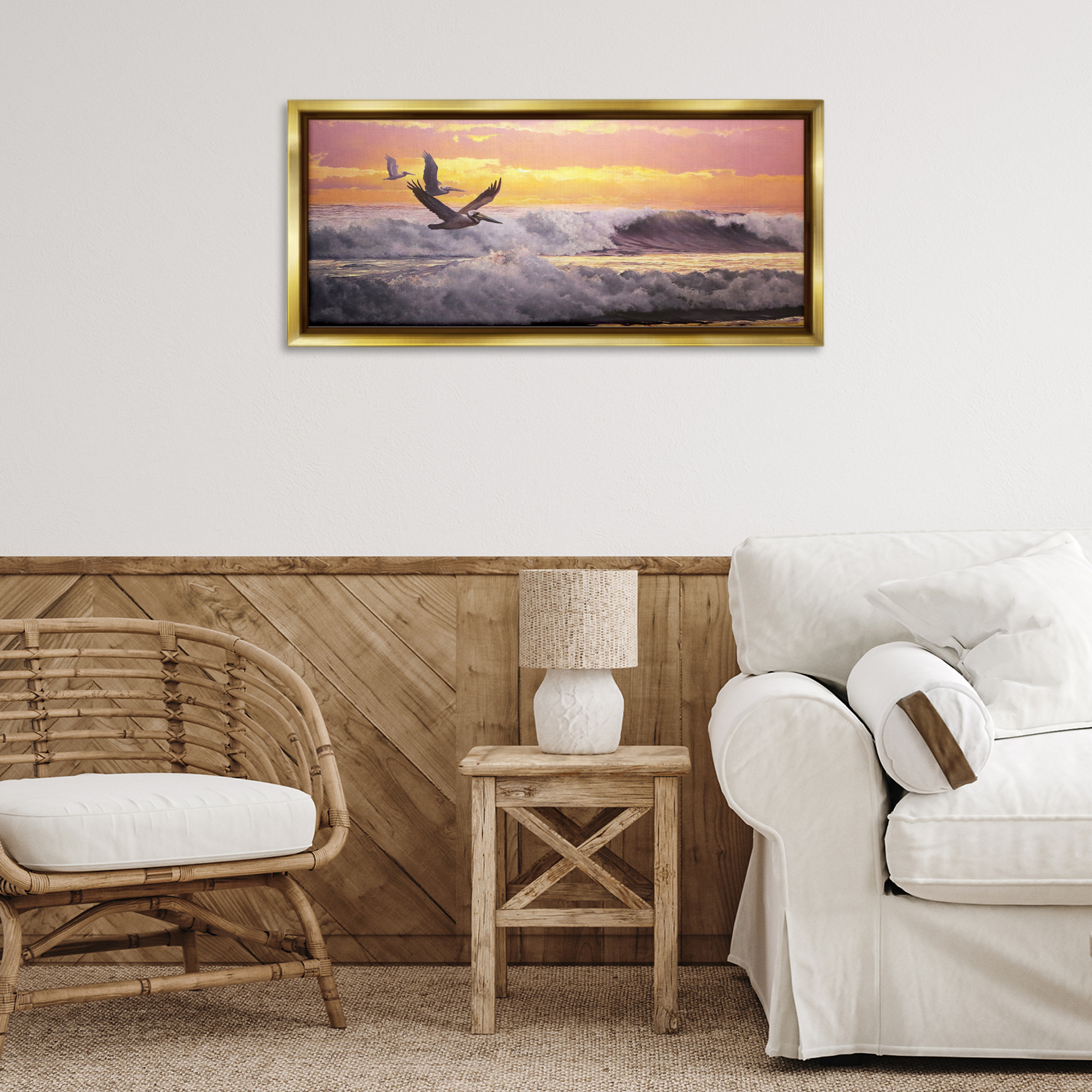 Stupell Industries Eternal Rhythms Seascape Landscape & Nature Photography Gold Floater Framed Canvas Art Print Wall Art, 31 x 14