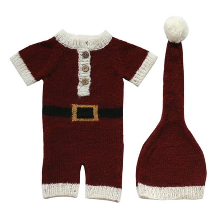 

Dezsed Baby Christmas Clothes Outfit Newborn Infant Baby Boys Girls Knitting Jumpsuit Hat Cap Outfits Photography Props Xmas Outfit 0-6Months On Clearance