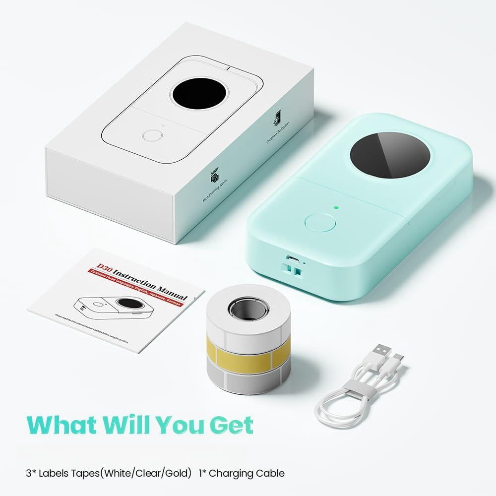 Label Maker Machine With Tapes - White/clear/gold Labels  D30 Portable Handheld Mini Makers Multiple Templates Fonts Icon Thermal Small Printer Rechargeable For Home