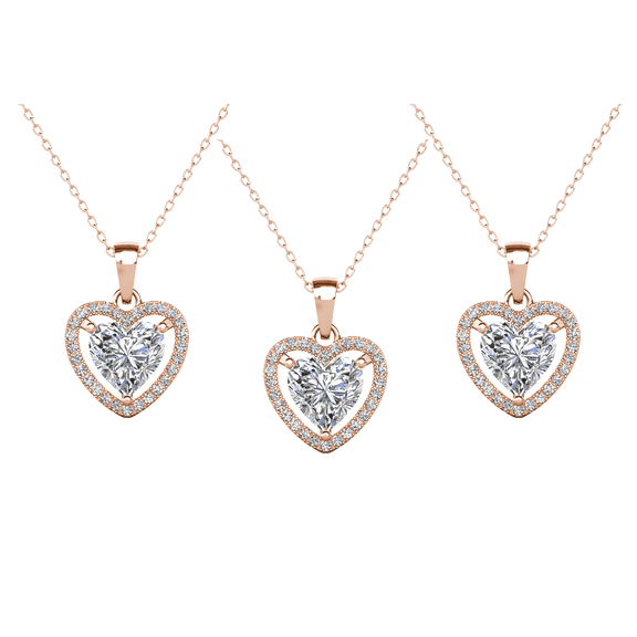 Cate & Chloe Pack of 3 - Amora 18k Rose Gold Plated Women's Heart Necklace with Simulated Diamonds