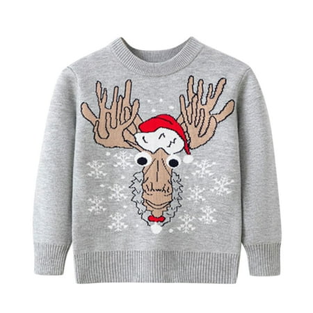 

ZHUASHUM Toddler Boys Girls Christmas Deer Snowflake Print Warm Knitted Sweater Long Sleeve Xmas Tops Knitwear Cardigan Coat