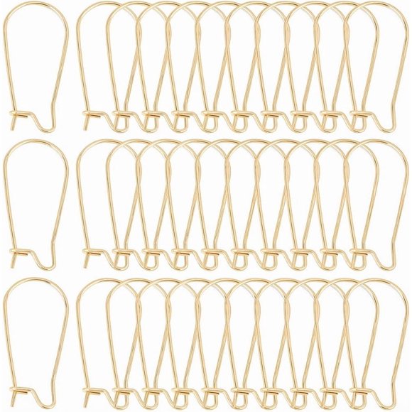 1 Box 120Pcs Real 18K Gold Plated Earring Wires Stainless Steel Earring Hooks Kidney Hoop Teardrop Earring Findings U Shaped Long Ear Wires for Jewelry Making Supplies DIY Craft Beginner
