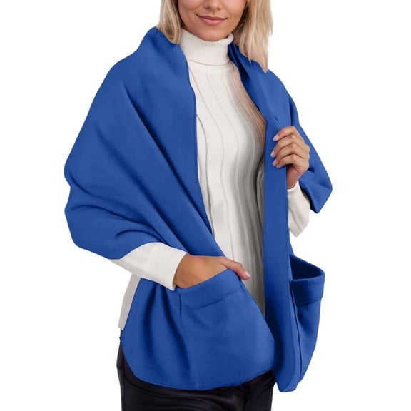 HJYCHN Hair Scarf Oversized Knit Blanket Wrap Shawl Wearable Poncho Scarf Warm Soft Scarves Poncho Shawl Blue One Size