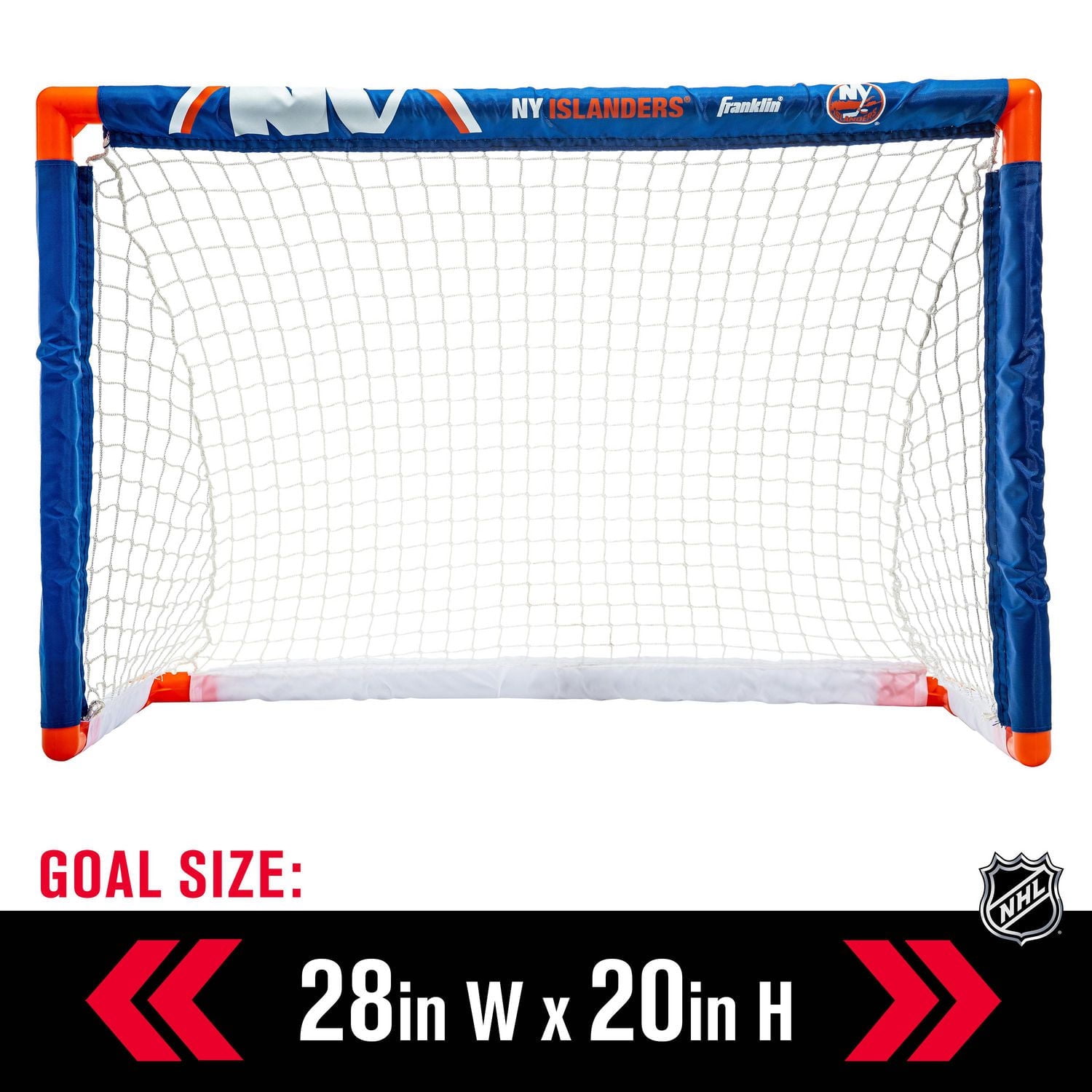 Franklin Sports Ensemble de mini hockey Islanders de la NHL – But de hockey intérieur pour enfants, ballon, 2 mini bâtons de hockey
