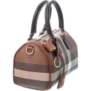 Burberry Check Mini E-Canvas & Leather Bowling Bag, Brown