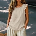 thumbnail image 5 of HomeDM Summer Tank Tops for Women Cotton Ruffled Sleeveless Crew Neck Casual Loose Fit T-Shirts Beige Size L, 5 of 7