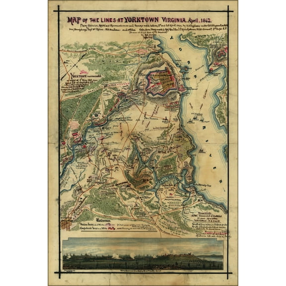 24"x36" Gallery Poster, Map of lines at Yorktown, Virginia, April 1862