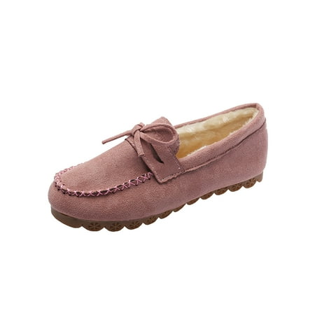 hopeusnice Clearance Women s Suede Loafers Fuzzy Fleece Lined Slip On Flats Comfortable Winter Shoes Warm Indoor Outdoor Flats Pink 42
