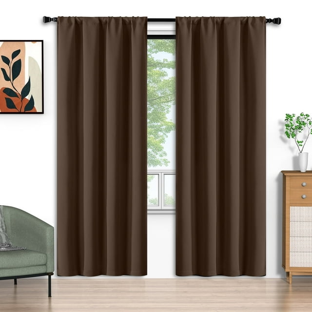 Cortinas Blackout Marrones 52x84 Pulgadas, Juego de 2 Cortinas con Bolsillo para Barra, Aisladas Térmicamente, Decoración Sólida para el Hogar, Cortinas para Sala de Estar y Recámara, Privacidad Aseg