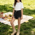 thumbnail image 5 of QIUOMBBP Girl's Frayed Hem Distressed Denim Shorts High Waist Button Shorts with Pockets Casual Trendy Short Pants Black 2-3Years, 5 of 6