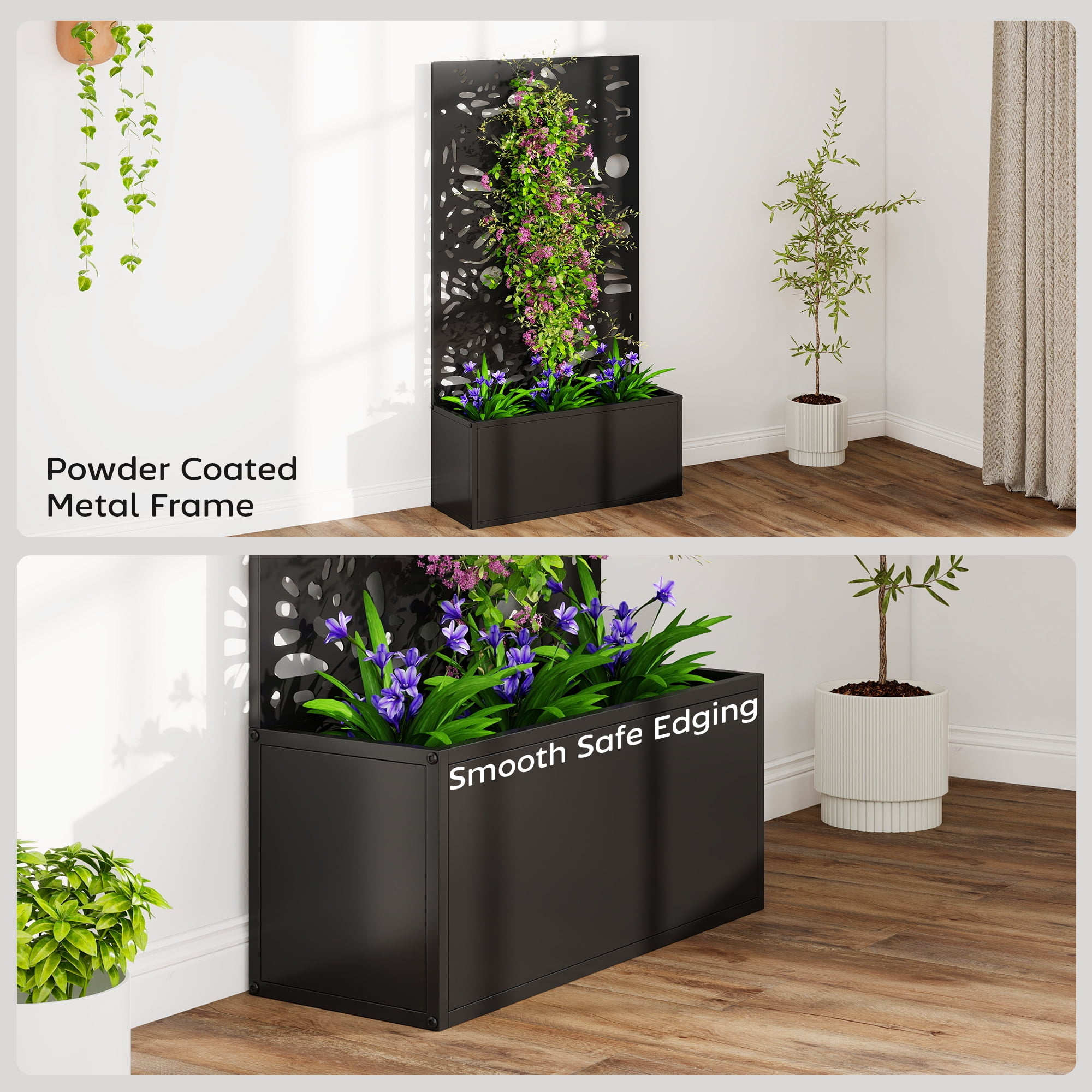 Outsunny Metal Raised Garden Bed with Trellis, Freestanding or Wall Mounted Raised Flower Bed with Privacy Panel for Garden, Patio, Balcony