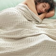 thumbnail image 3 of PHF Cooling Waffle Blanket King Size, Lightweight 60% Rayon Derived from Bamboo for Hot Sleepers, Soft and Breathable for Bed Couch and Sofa, 104"x90", Linen, 3 of 7