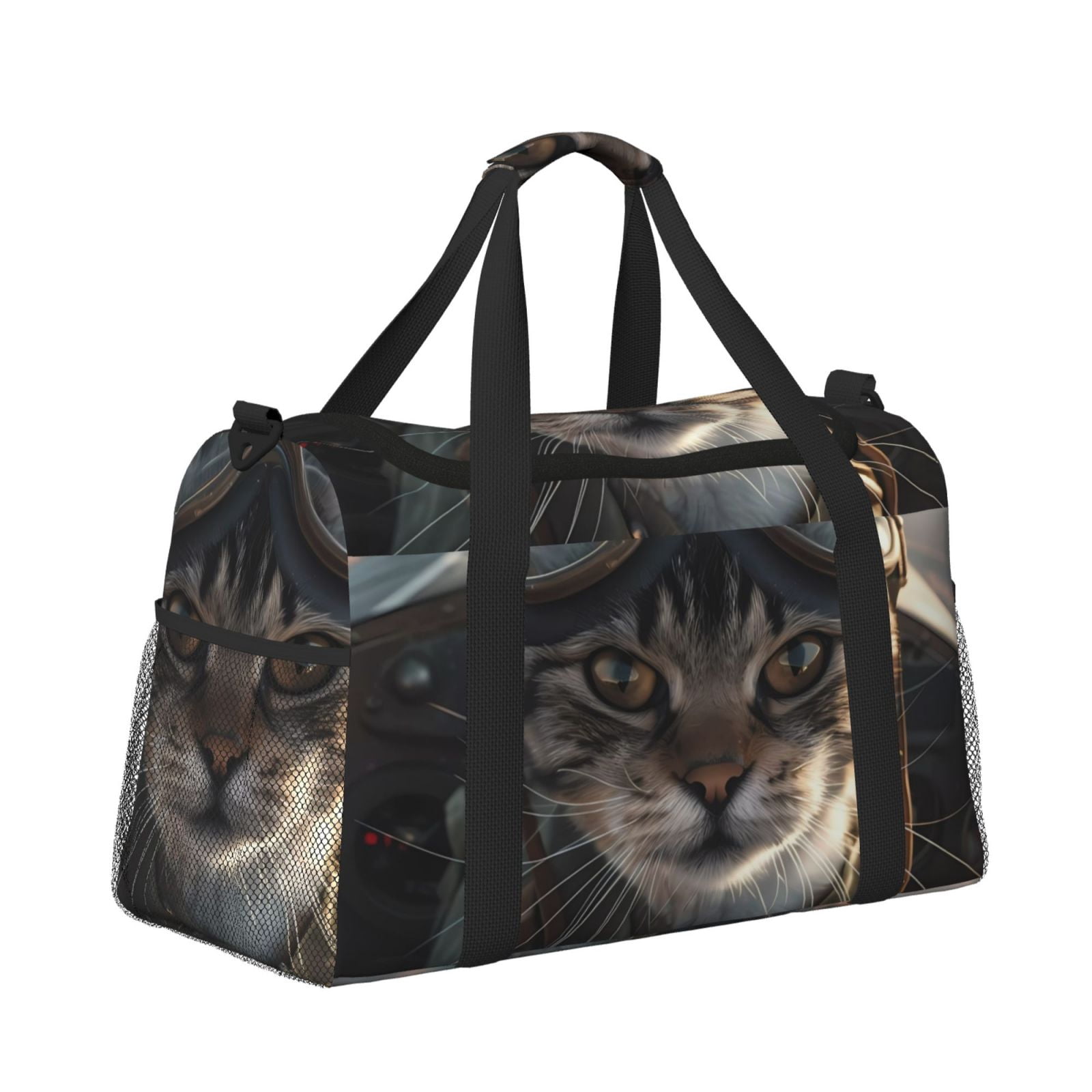 Fuzoiu Pilot Cat In Vintage Plane Print Travel Duffle Bag,Carry On Tote Bags,Duffel Bag,Sport Gym Bag, Hospital Bag for Labor and Delivery, Overnight Bag,Luggage Bag