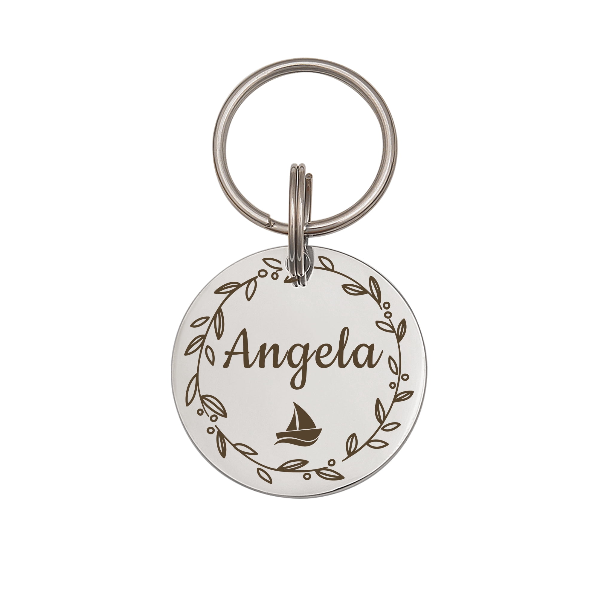Anavia Stainless Steel Double Sided Round Name - Icon Engraved Dog & Cat ID Tag, Silver, L