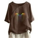 thumbnail image 1 of Blusas de Manga Corta para las Mujeres Impresas Cuello Redondo Camiseta Casual, Blusa de Algodón de Imitación para las Mujeres, 1 of 4