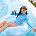thumbnail image 4 of Little Girls Swim Suits 6-7 Girls Long Sleeve Swimsuit Two Piece Rash Guard Dress with Swim Shorts Front Zip for Kids Tween Teens UPF 50+, 4 of 5