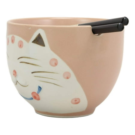 Ebros Whimsical Ceramic Pink Lucky Meow Cat Ramen Noodle Bowl And Chopsticks Set Walmart Com Walmart Com