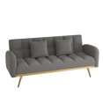 thumbnail image 5 of 3 Seater Couch, 69 Inch Convertible Futon Sofa Bed with Pillows, Mid-Century Love Seats with Gold Metal Feet, Accent Sleeper LoveSeats with Armrests for Living Room, Bedroom, Gray, 5 of 9