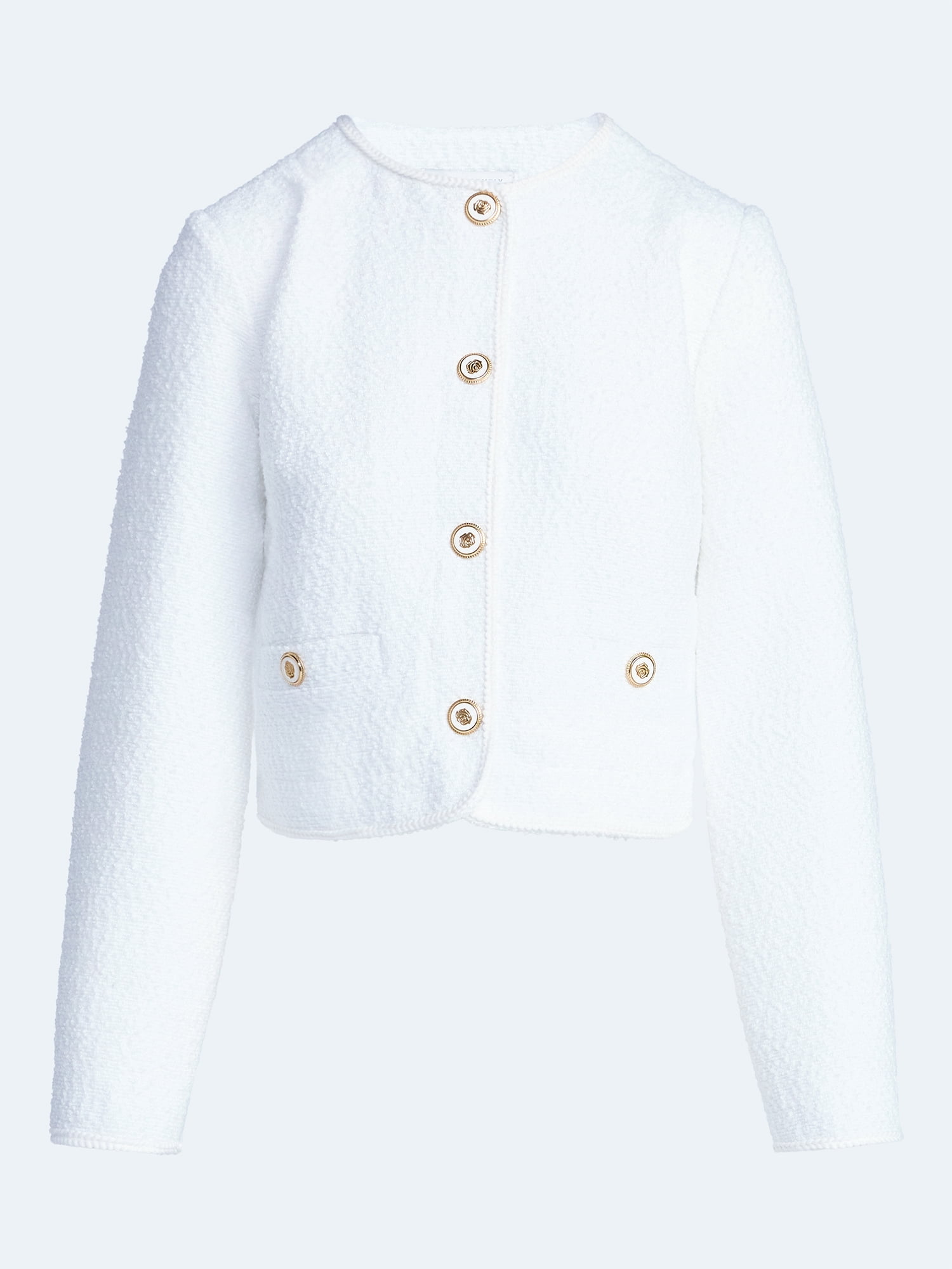 Free Assembly Women's Collarless Nubby Jacket with Long Sleeves, Sizes XS-XXL