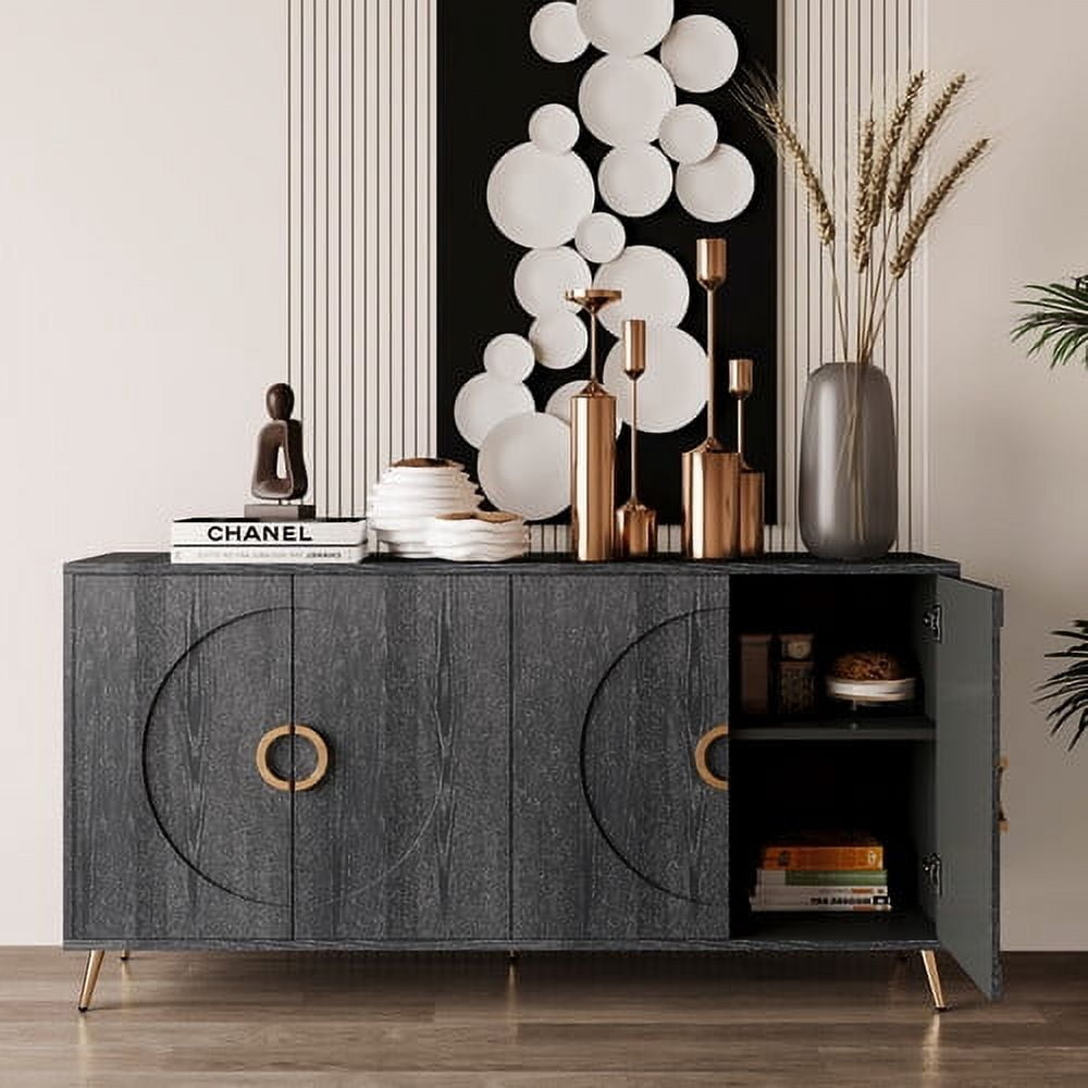 Lunale Modern Lacquered Wooden Sideboard Storage Cabinet, Buffet Server Cabinet for Living Room, Entryway, Distressed Black