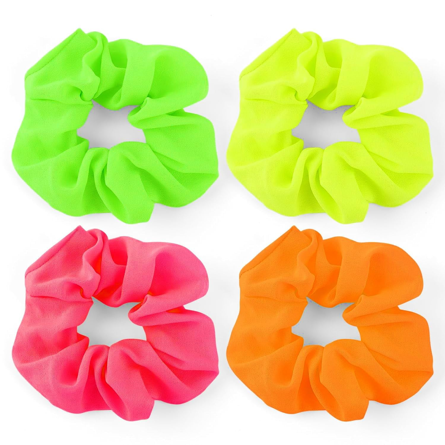 Neon Scrunchies Bulk Polyester 48 Pack Bright Colors 80s Hair Accessories Women 8 Pack Neon Scrunchies, 80s Bright Neon Hair Scrunchy  main image 2