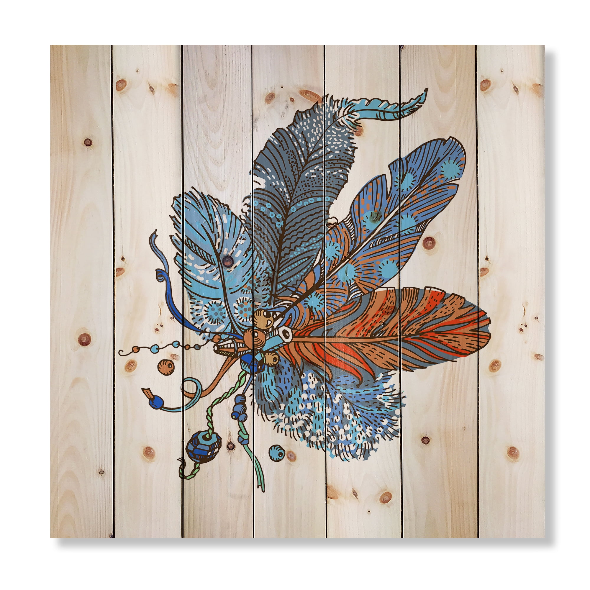 Designart 'Ethnic Boho Art Design' Bohemian & Eclectic Print on Natural Pine Wood