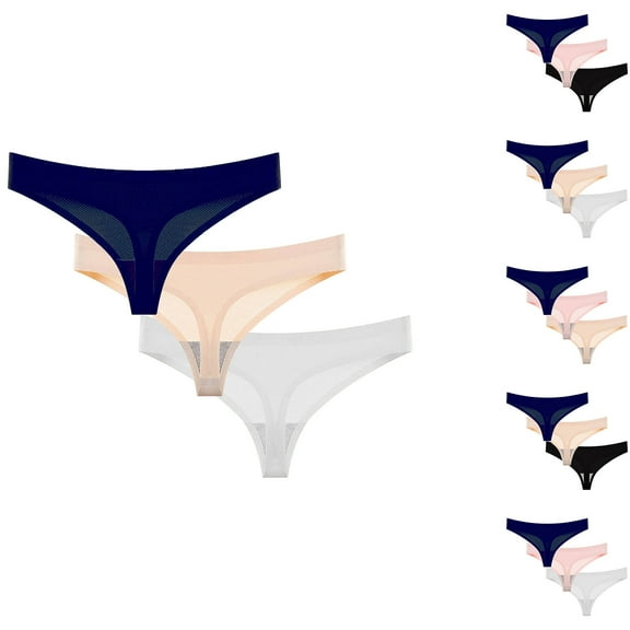 HAOTAGS 3PC Panties for Women,Moisture-Wicking Breathable Solid Thong V-Strings Beige XS