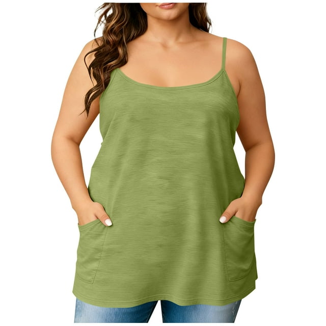 RXMEKW Débardeur Grande Taille pour Femmes avec Poche Col Rond Décontracté Été Polyester