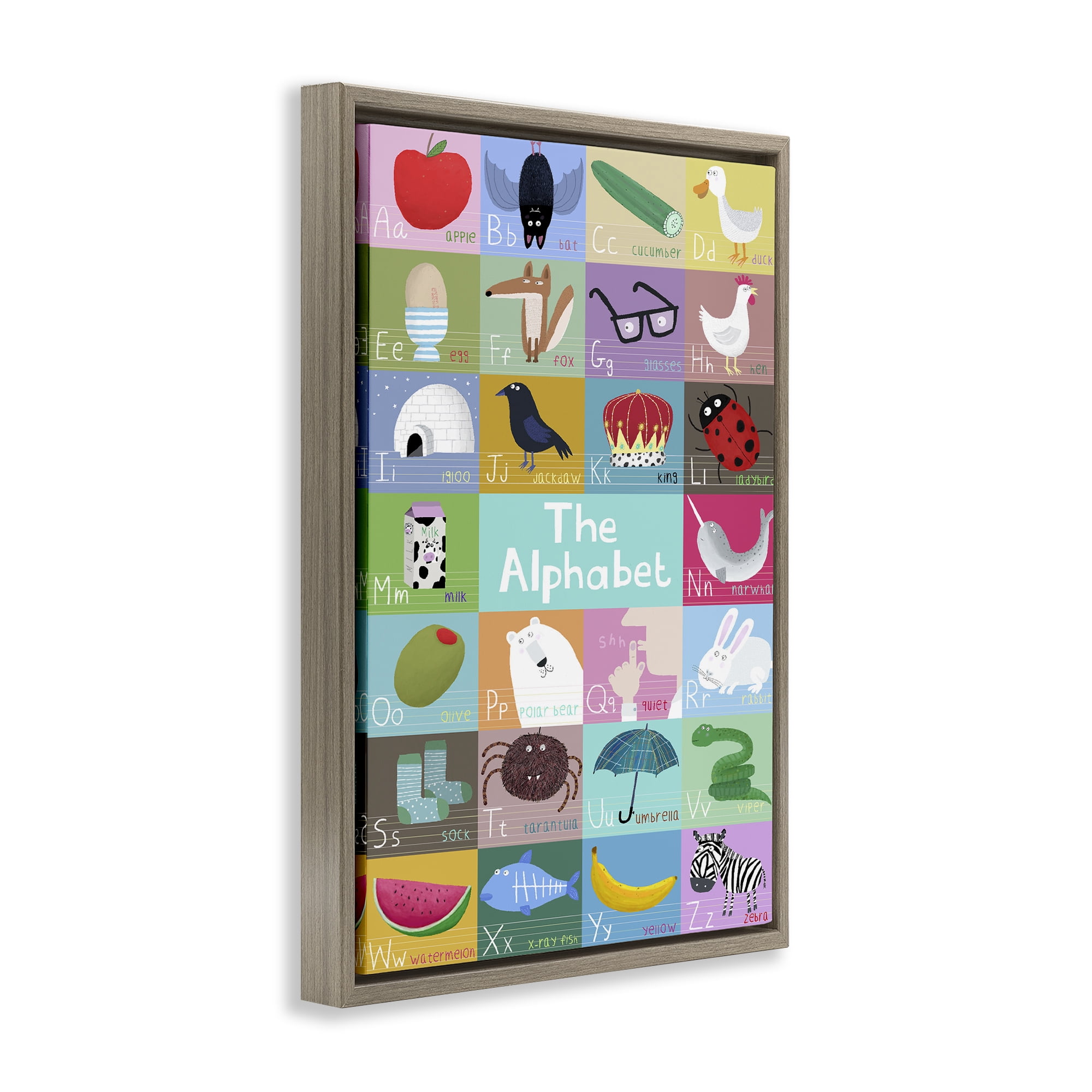 Stupell Industries First Words Alphabet Brown Framed Floater Canvas Wall Art, design by Carla Daly