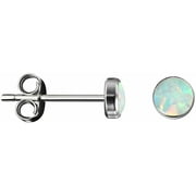 BEDROCK JEWELRY Opal 4 mm, Titanium Hypoallergenic Bezel Stud Earrings, For Sensitive Ears, Lite Blue, Hipoalergnico para odos sensibles