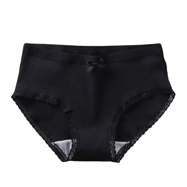 Yuyuzo Womens Underwear Mid-Waisted Solid Color Soft Panties Ribbed Knit Lace Breathable Briefs