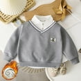 thumbnail image 2 of DGQPLPD Boys School Outfits Lined V Neck Pullover Sweater Long Sleeve Warm Winter Fall Clothes for Kids Grey 1-2 Years, 2 of 8