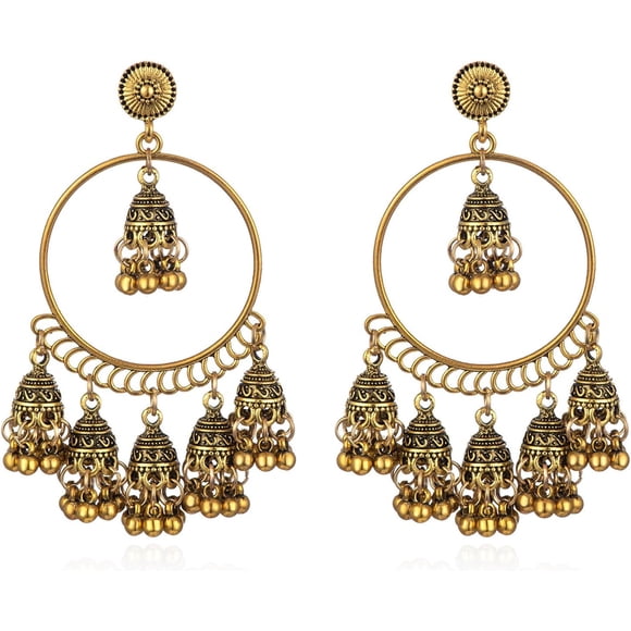 HAHDAXIA Indian Earrings for Women Gold Jhumka Earrings Gypsy Dangle Earrings for Teen Girls