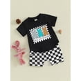 thumbnail image 3 of vera natura Toddler Boy Easter Clothes Bunny Print Short Sleeve T-Shirt with Checkerboard Print Shorts 2Pcs Summer Outfit, 3 of 9