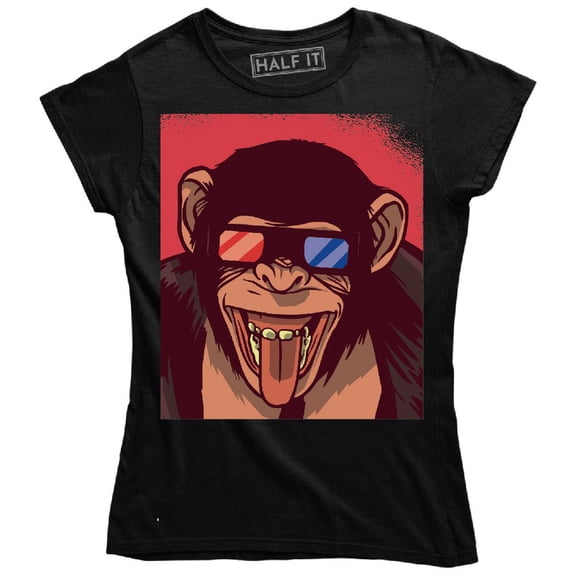 Funny Monkey Tongue Out And Wearing 3D Glasses Women's T-Shirt