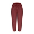 thumbnail image 1 of Mceream Linen Pants for Women Pull-On Stretch Straight Leg Elasticized Drawstring Comfortable Basic Long Leg Fall Pants 2025 Trendy Y2K Plus Size Pantalones Holgados Para Mujer Wine L, 1 of 4